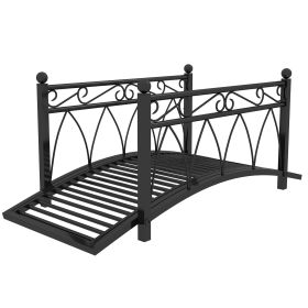 3.3' Metal Garden Bridge with Safety Siderails Weather-Resistant Black Vintage Style Zen Bridge