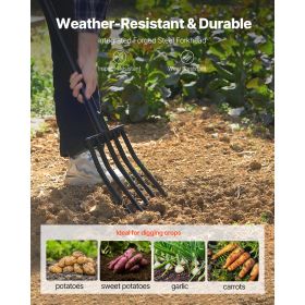 Garden Fork, 5-Tine Gardening Pitchfork with Metal Handle, 41 in Heavy Duty Digging Fork with Y Grip