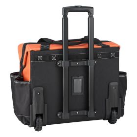 Rolling Tool Bag, 110 lbs Load Capacity, 27 Pockets Heavy Duty Roller Tool Bag on Wheels, Adjustable Telescoping Handle & Stable Base