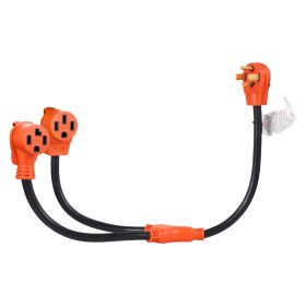 Y Splitter Adapter, 30 Amp, 4 Prong Outlet 240 Volt Dryer to EV Charger Adapter, NEMA 14-30P to 14-30R/14-50R, with Grip Handle
