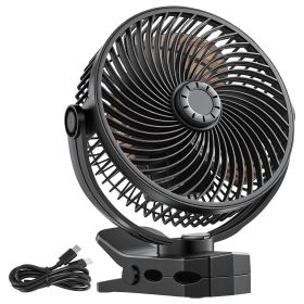 Portable Clip Fan, Rechargeable Clip On Fan, USB Port with 3 Speeds & Circulation Mode, Strong Airflow Sturdy Clamp, Long Runtime for Desk, Golf
