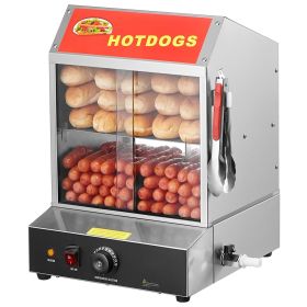 Hot Dog Steamer, 28.5QT, 2-Tier Hot Dog Hut Steamer, 86-185 F Temp Control, Electric Bun Warmer with Tempered Glass Slide Doors Partition Plate T