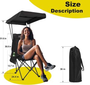 Portable Camping Chair Beach Chair with Shade Canopy, Fold Lightweight Oversized for All, Easy to Open and Close Without Installation (size: Black   1P)