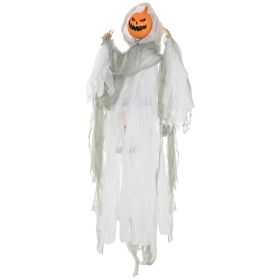 3.9 Outdoor Halloween Hanging Pumpkin Ghost w/ Light Up Eyes, Sound Activated Prop w/ Creepy Howling Sounds (Option: Green-400x180x190 mm)